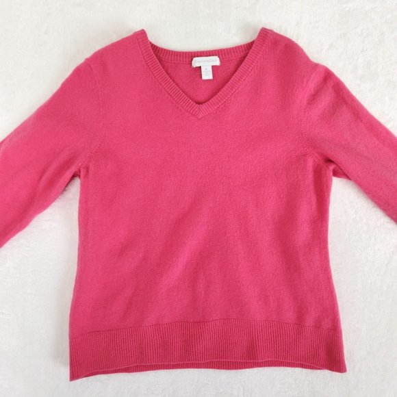 Y2K Charter Club Pink Merino Wool Sweater V Neck Ribbed Cuffs Womensβ XL Small - Picture 12 of 12